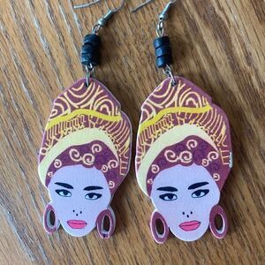 Pierced Earrings Exaggerated Fishhook Wood Lightweight Earrings Exotic Woman